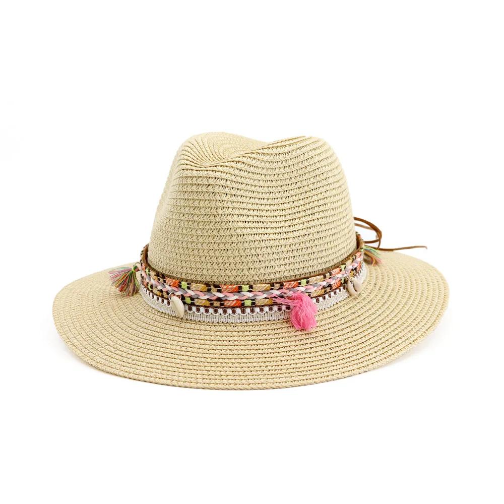 

HOAREE Straw Sun Hat White Panama Hat Beach Womens Summer Caps Sombrero Female Fedora Daily Wear Ladies Chapeau High Quality Practical Daily Use 56-58 бежевый