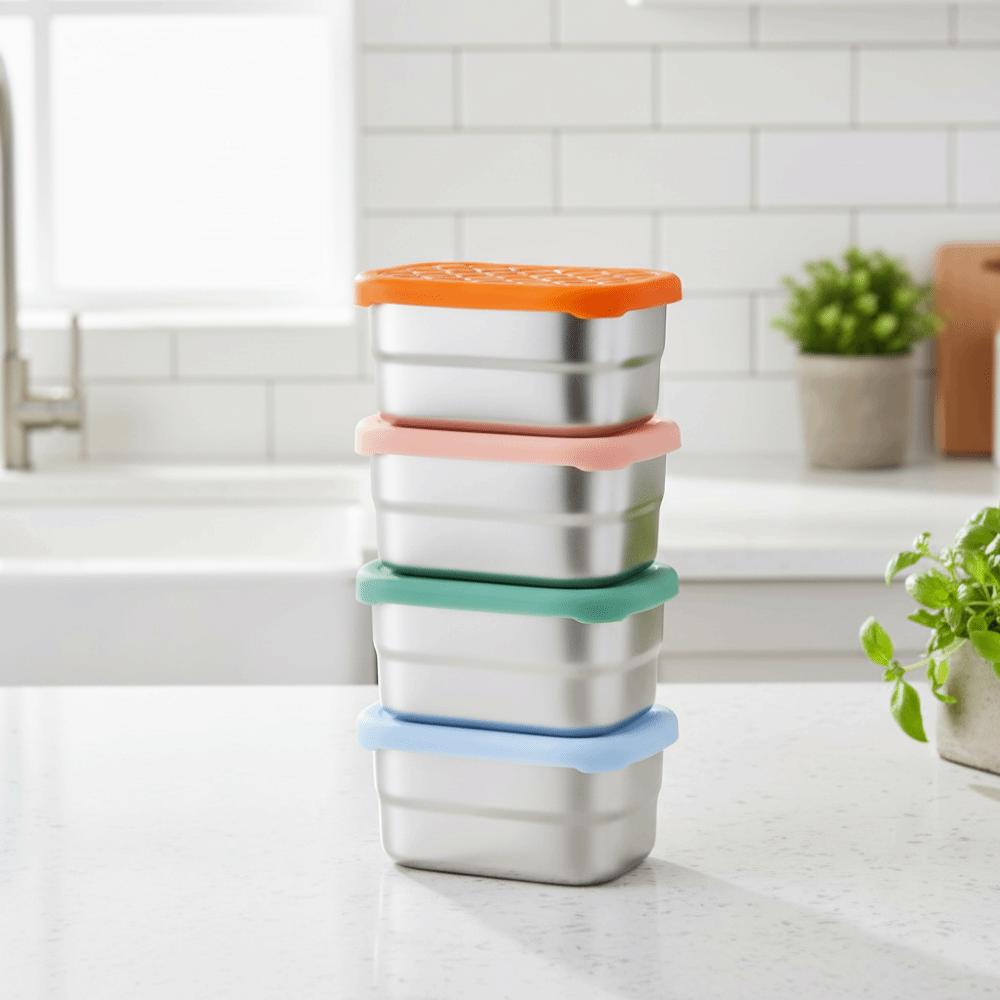 230ML 304 Stainless Steel Snack Container with Silicone Lid Fruit Storage Box  Kids