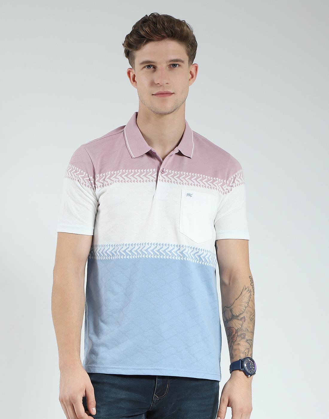 MONTE CARLO Heren Regular Fit Gestreept Poloshirt &VerticalLine; Halve Mouw &VerticalLine; Kraag &VerticalLine; Casual T-shirt voor Heren L hemel