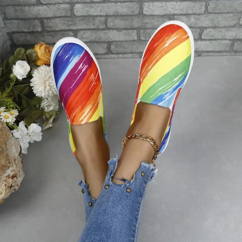 Fashion Spring/autumn New Canvas Flat Shoes for Women Graffiti Printing Slip-on Lot-Top Sneakers Casual Ladies Vulcanized Shoe