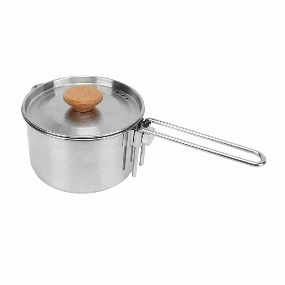 

Stainless Steel Camping Kettle Foldable Handle Outdoor Cooking Pot Durable Backpacking Pot Camping серебряный