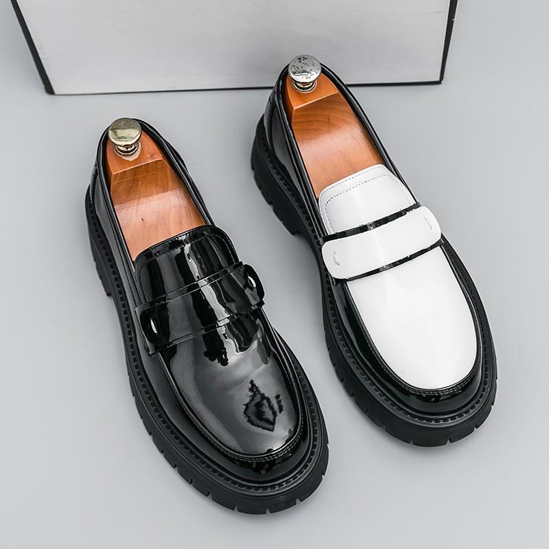 Chaussures Mocassins Homme Style Britannique Semelle Épaisse à Enfiler Bout Rond Cuir PU Décontractées Taille 46