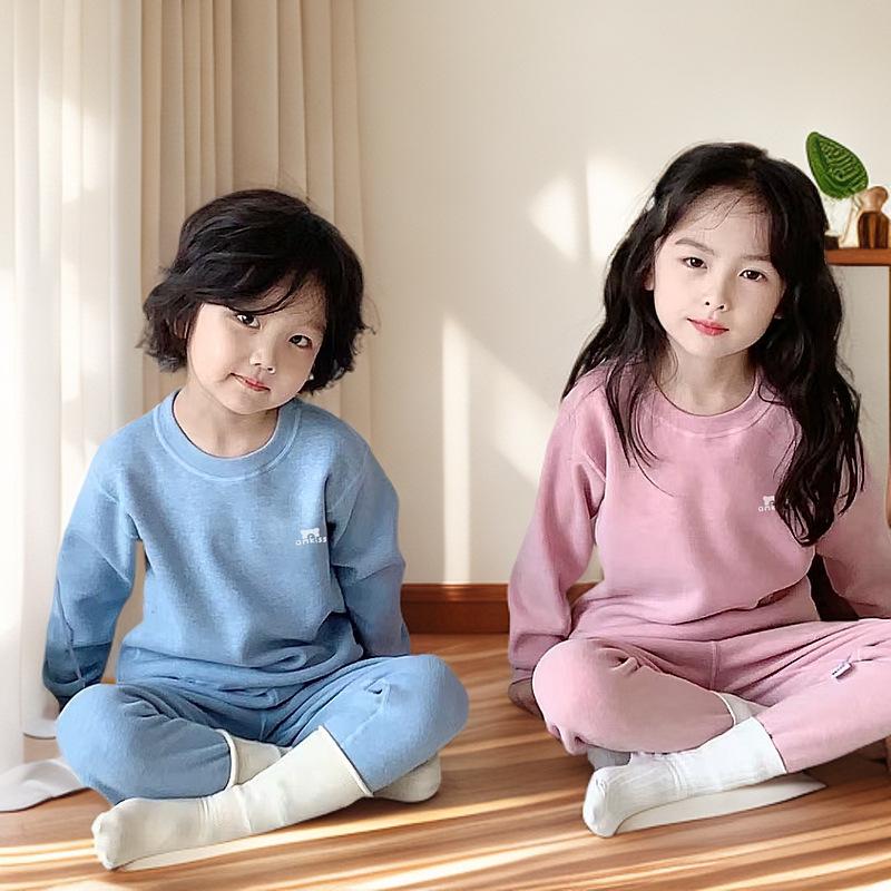 Children's Fleece-Lined Orlon Pajama Set for Boys and Girls - Warm Autumn/Winter Wear