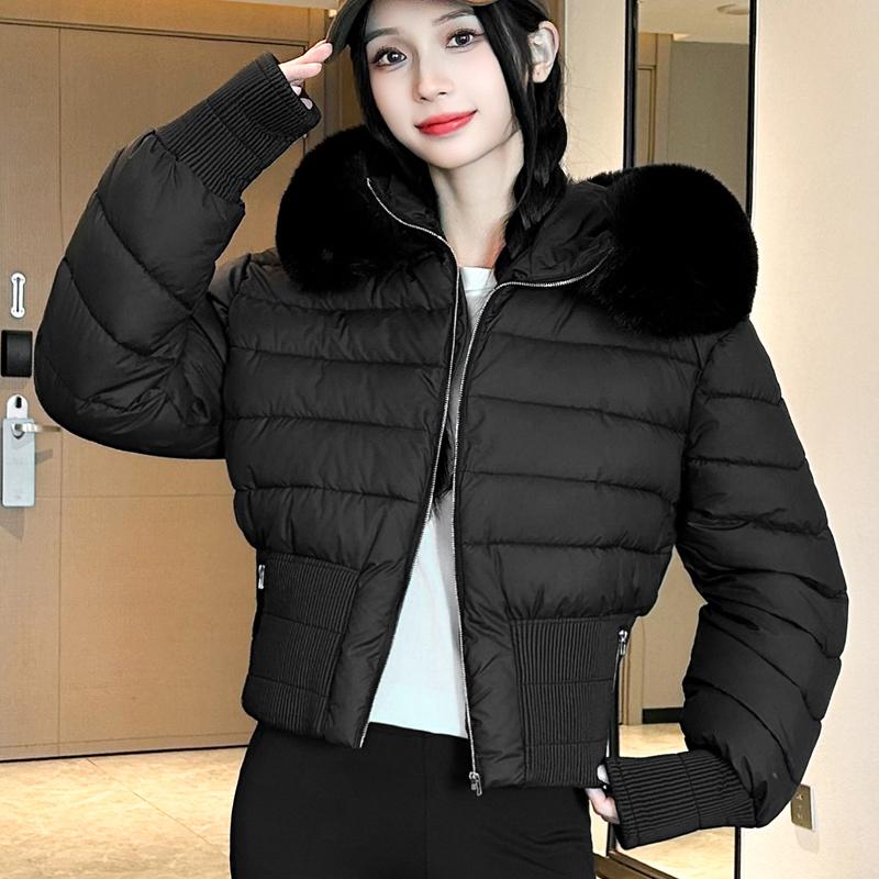 

Модные женские зимние короткие пальто с капюшоном, воротником из искусственного меха, толстые теплые парки, повседневные женские куртки M чёрный