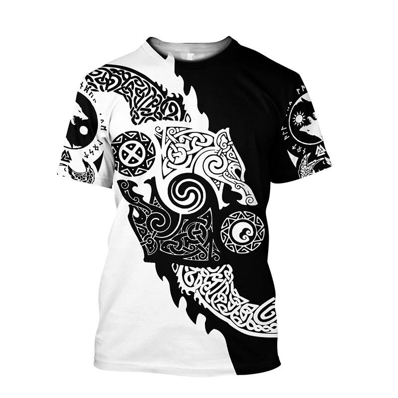 Men's 3D Printed T-Shirt Retro Patterned Skull Print Short Sleeve O-Neck Pullover Casual Top