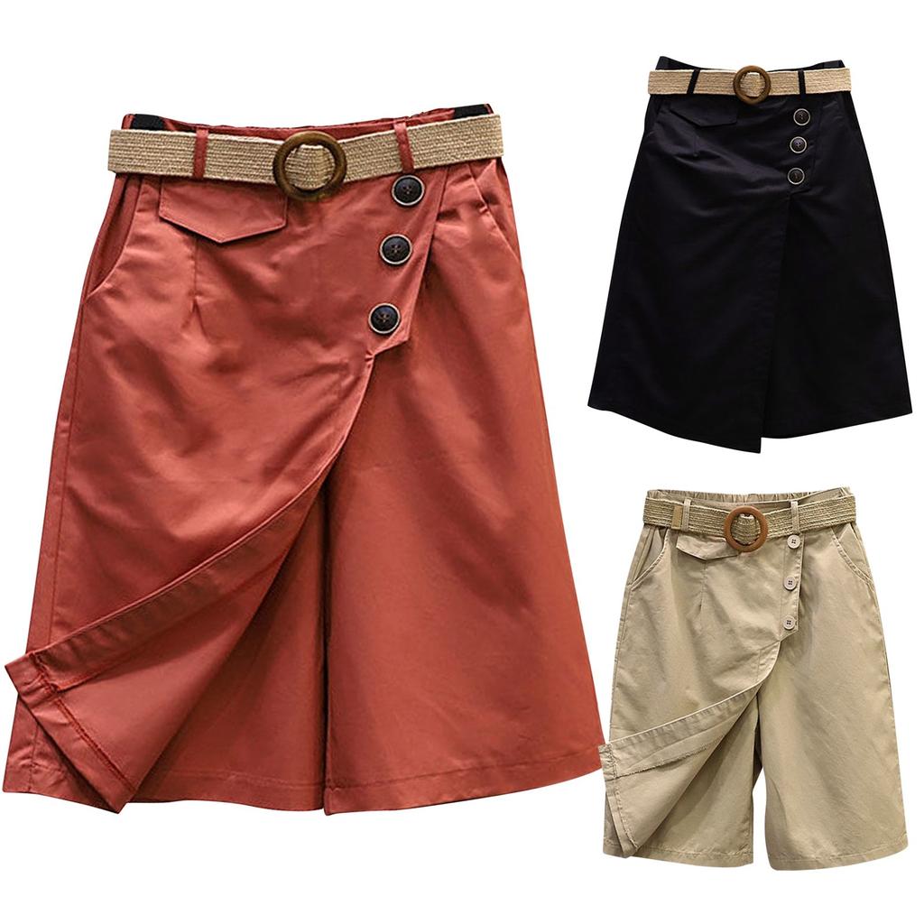 Ladies' Fashionable Pants Summer Elastic Waist Five Part Wide Leg Skirt
