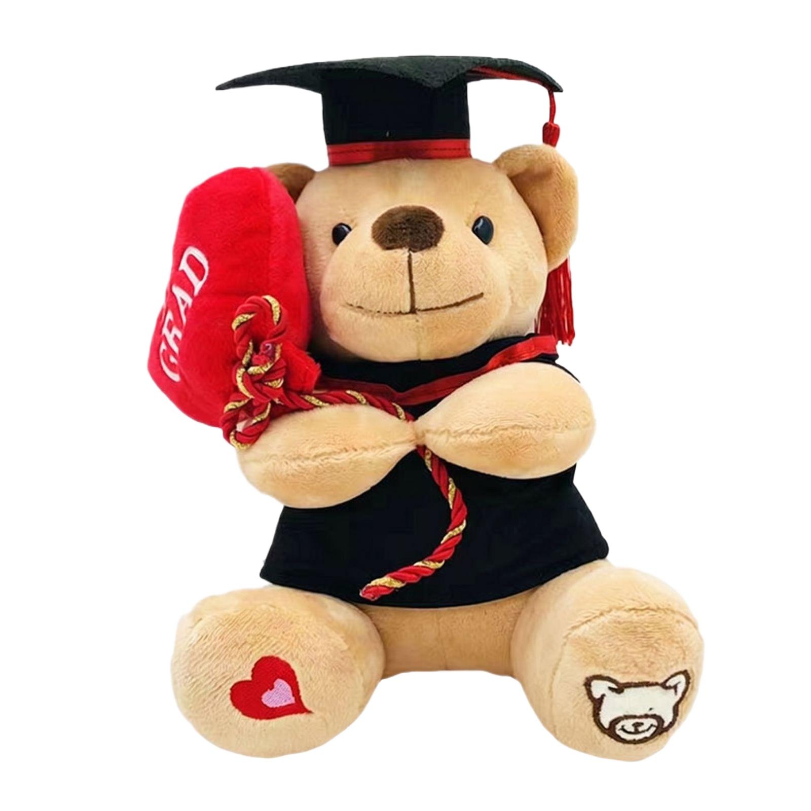 

Plush Graduation Bear Toy Wearing Academic Cap and Gown Holding Heart Pillow with Grad Embroidery Soft Stuffed Animal Gift for Graduates One Size