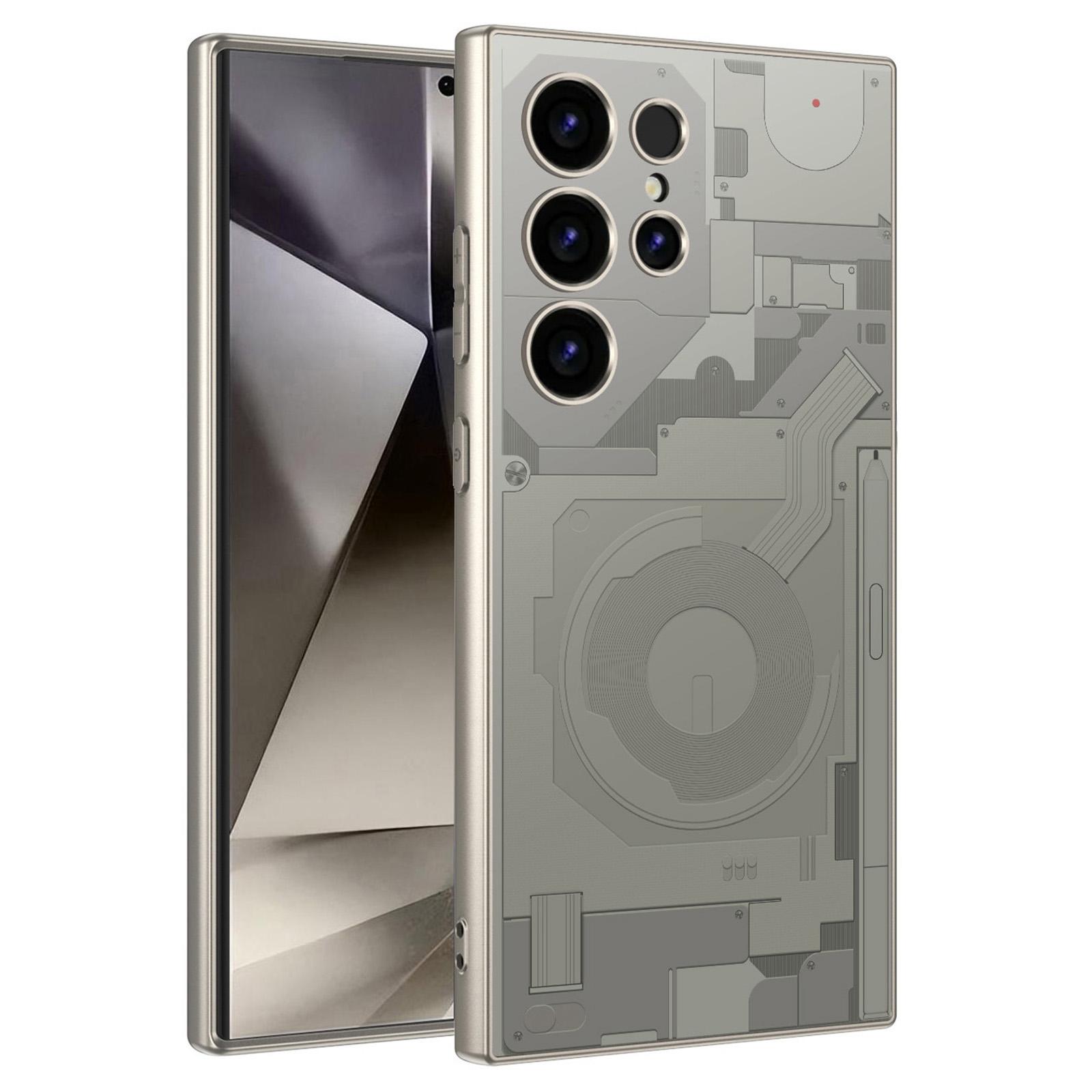 

GKK For Samsung Galaxy S24 Ultra Case Circuit Pattern AG Skin-Touch PC+TPU Phone Cover Titanium Grey