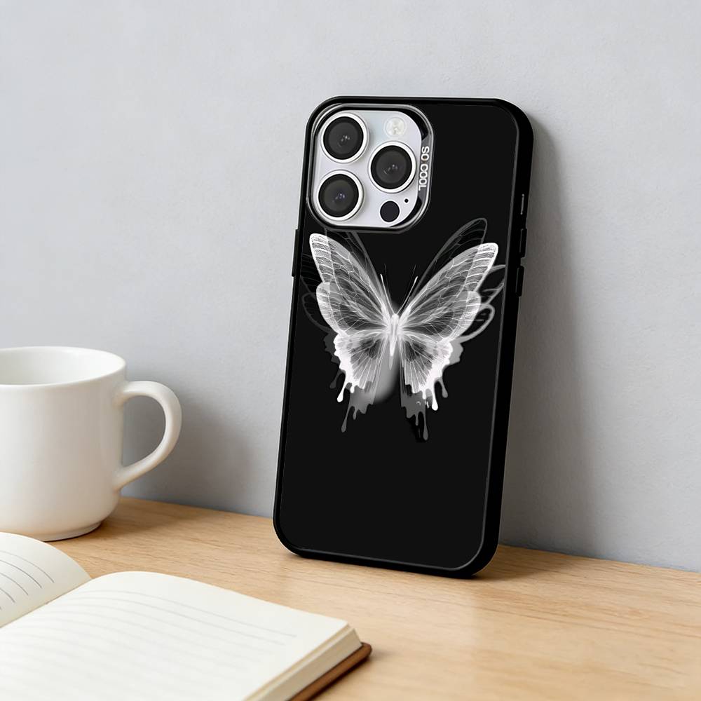 

Black Butterfly Phone Case For iPhone 17,16,15,14,13,12,11 Plus,Pro Max,XS,Colorful Silver Phone case Funda Cover iPhoneXSMAX