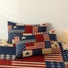 3-teiliges Vintage Geometrie Amerikanische Flagge Bettbezug-Set, Rustikales Karomuster Florales Sternenstreifen USA Patriotischer Blockdruck Steppdecke Bettwäsche