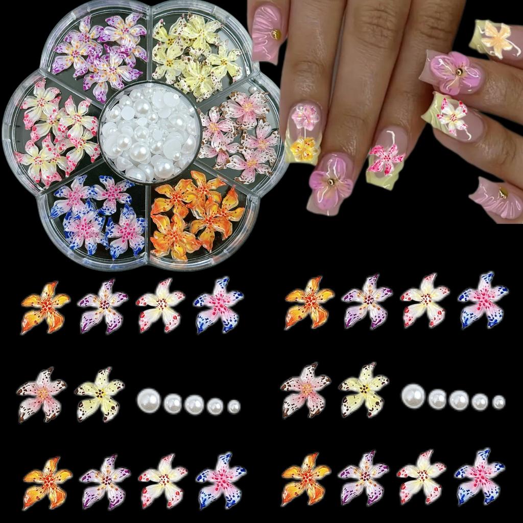 1 Scatola Charms per Unghie Cartoni Animati 3D Giallo Vasetto di Miele Piccola Ape Perla Bianca Simulazione Fiori Margheritina Bianca Per Accessori Nail Art Unghie Fai da Te