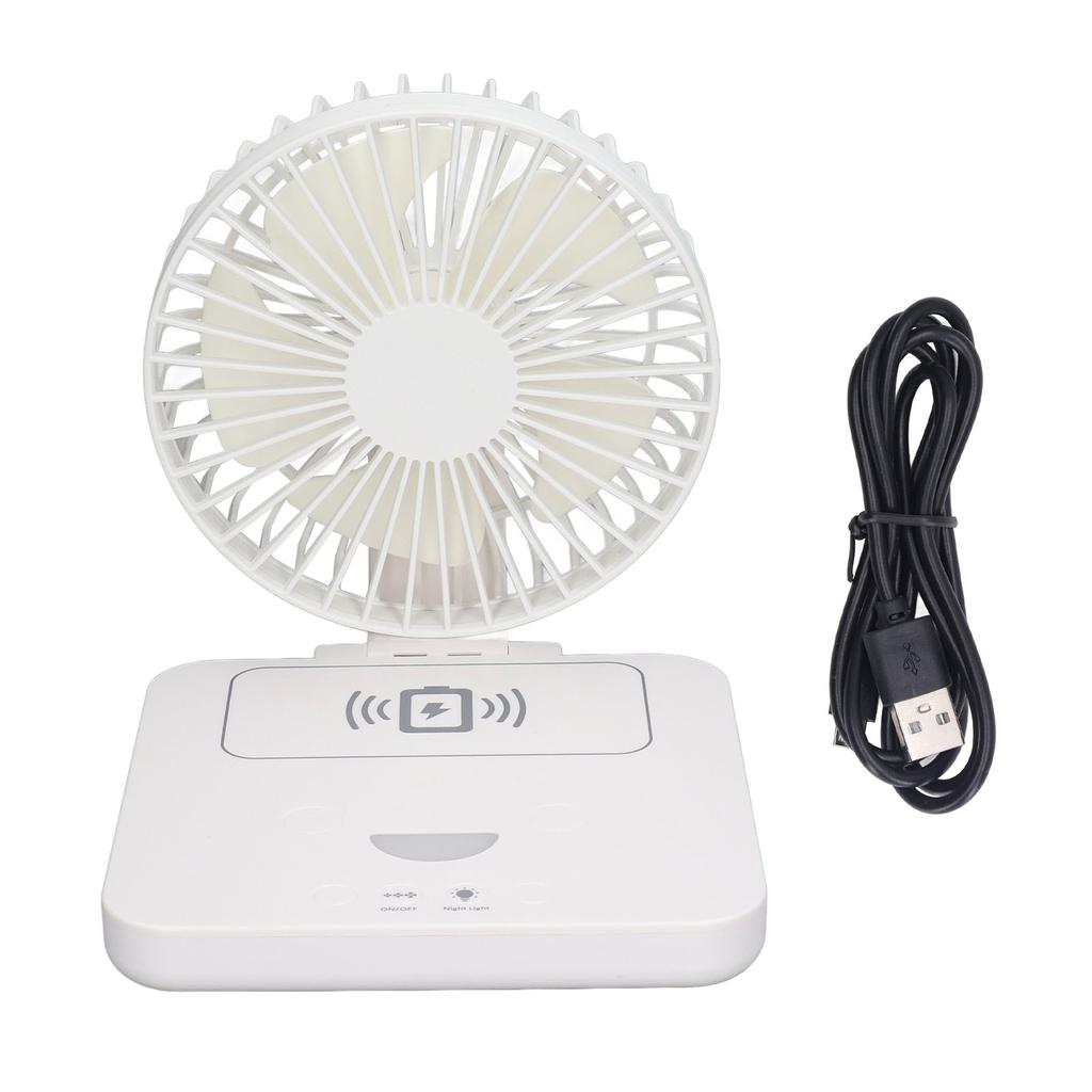 Desk Fan with Wireless Phone Charger USB Rechargeable Foldable Portable Desktop Fan Oscillating Fan with Night Light