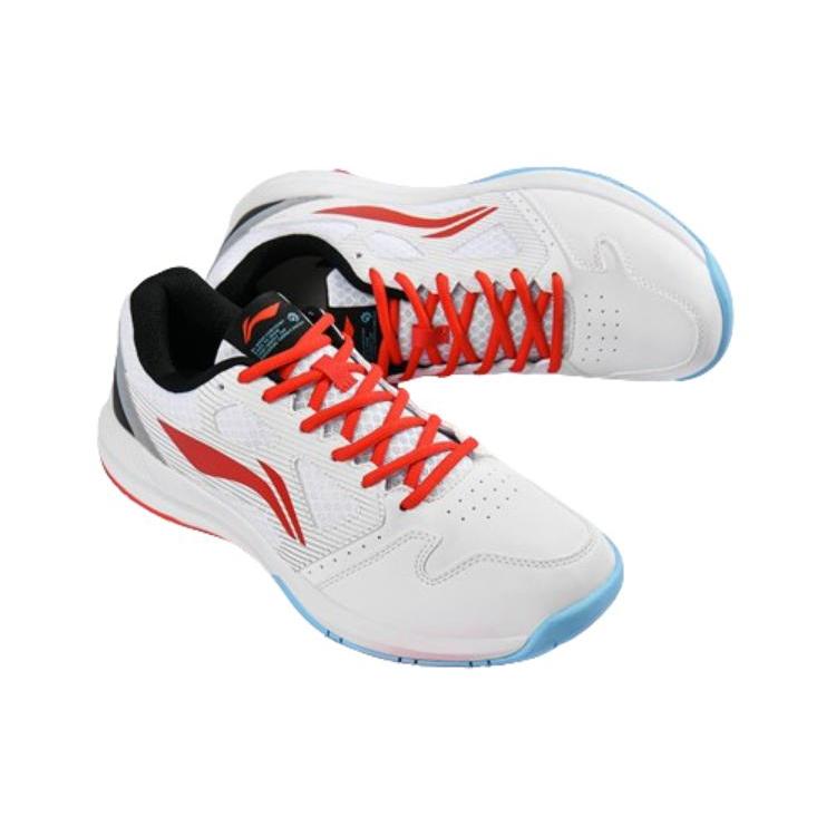 Li Ning Light Feather Abrasion Resistant Low Top Badminton Shoes Unisex White Red AYTT035-1