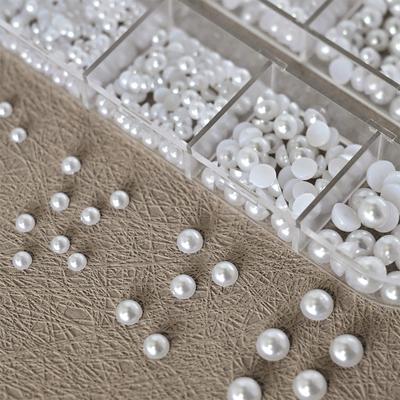 12grids Half Round Pearls Beads 3D Nail Charms 1.5/2/2.5/3/4/5mm White Flatback Pearls Nail Jewelry Nail Craft Pearl Rhinestones