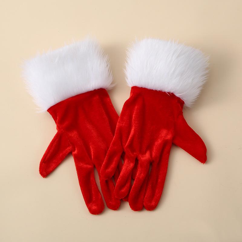 Golden Velvet Fur-Cuffed Christmas Party Gloves