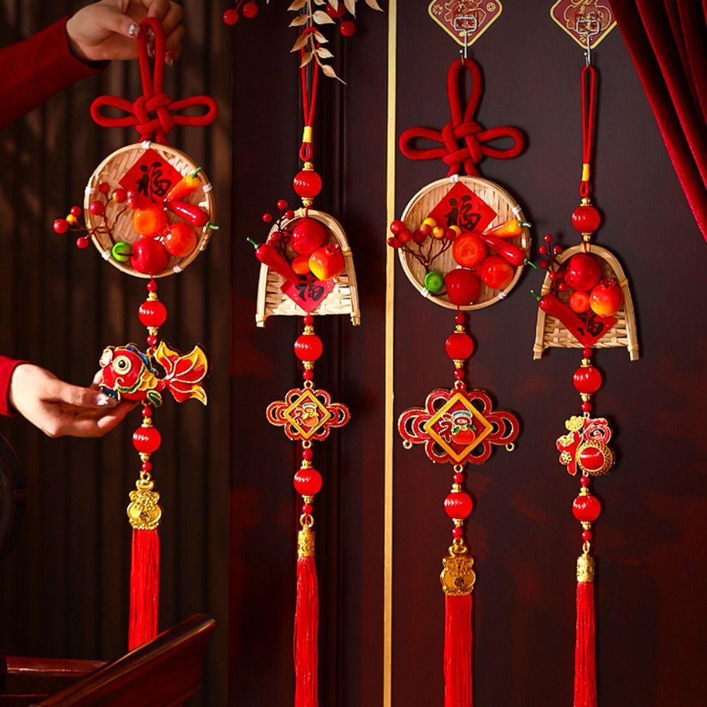 Traditional New Year Pendant Tassel Chinese Knot Spring Festival Pendant Bamboo Woven Fu Fish Wall Door Hanging Ornaments