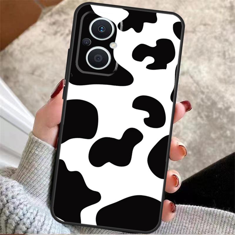White Black Cow Print For OPPO Reno 13F 14F 12F 11F 10 11 12 13 14 Pro 7 8 Lite 8T OPPO Find X5 X6 X8 X9 Pro Case