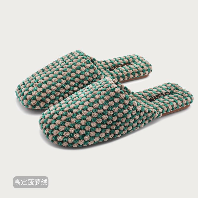 Fashion Comfort Warm Satin Couple Cotton Shoes Concise Casual Home Slippers Fashion Checkered Non-slip Designer Shoes Pantuflas De Mujer