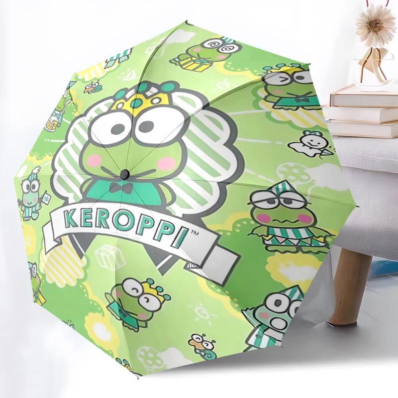 1pc Keroppi Frog Automatic Folding Umbrella - Portable 3-Fold Design with Iron Frame, Perfect for Outdoor Use, Festive Gifts, Travel, Daily Use, Suita