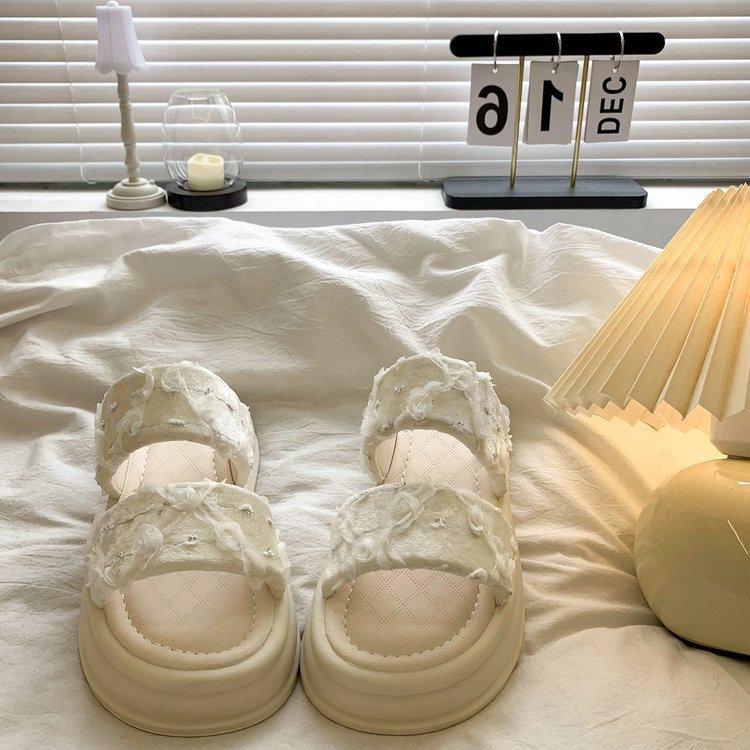 

Fairy wind platform slippers female summer wear 2025 new French gentle with skirt muffin beach cool slippers 35 белый