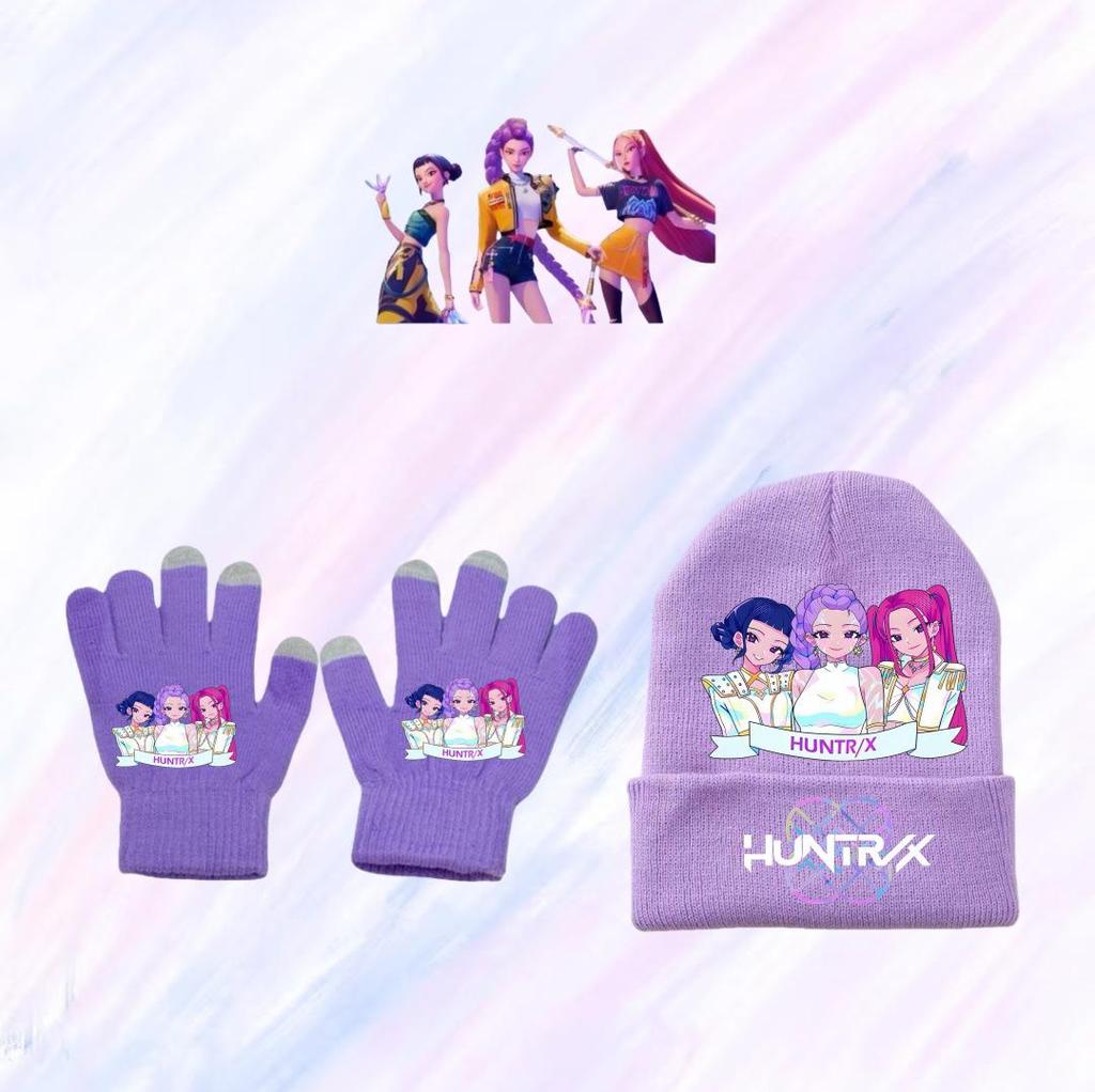 Set Cappello a Maglia e Guanti da Ragazza Cacciatrice di Demoni K-Pop - Accessorio di Moda Caldo per Adolescenti
