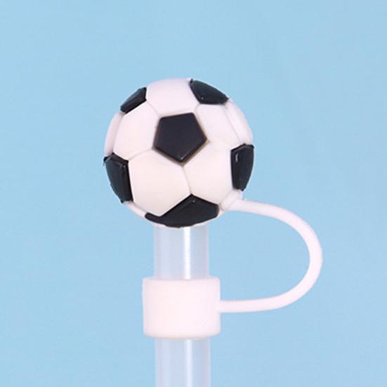 4 Stück Silikon-Strohhalmkappen, 10 mm, staubdicht, auslaufsicher, wiederverwendbar, Fußball-Thema, lebensmittelecht, Flaschenstrohhalm, Staubschutz, Trinkgläser, Trinkhalmaufsätze, Trinkhalm