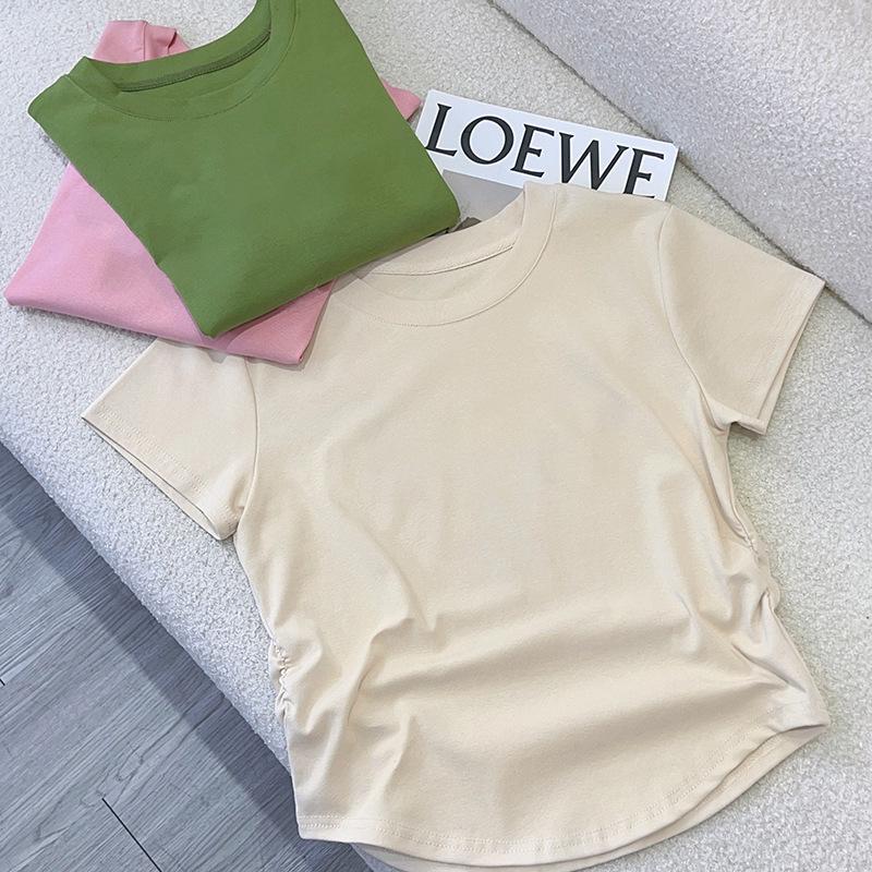 Women's Pure Cotton Short Sleeve T-shirt, 2025 Summer Korean Style Slimming Fashion Top