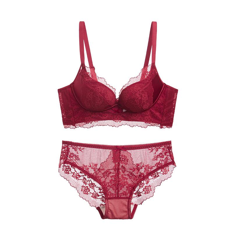 Ladies' underwear gathers without steel rims, small breasts, not empty cups, lace, pure desire bra set 8133, light pressure, thin breasts.