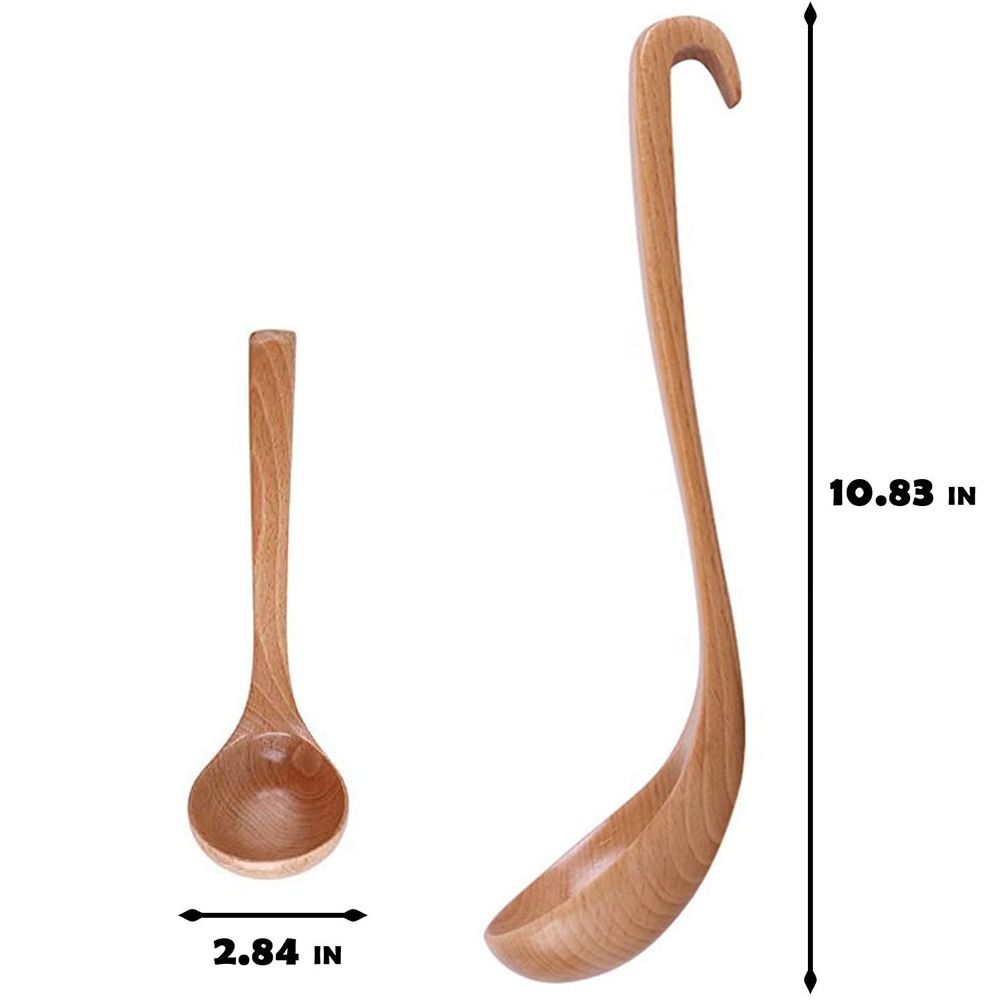 Home Wooden Heavy Duty Natural with Hanging Hook Scoop Soup Ladle Serving Spoon Tableware