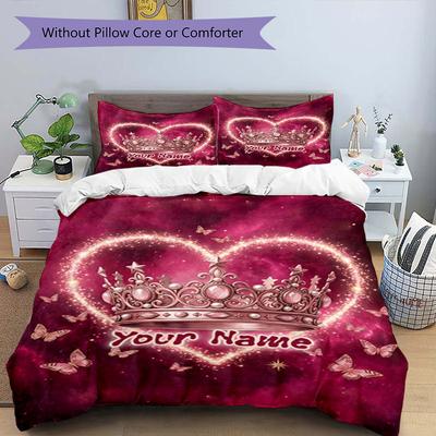 3PC Custom Name Royal Heart Bedding Set Duvet Cover Closure Includes 1 Duvet Cover & 2 Pillowcases for Bedroom