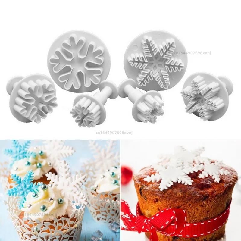3PCS Snowflake Cookies Cutters Sugar Paste Mold Fondant Plunger Molds Birthday Cake Decoration Pastry Tool Kitchen Accessories
