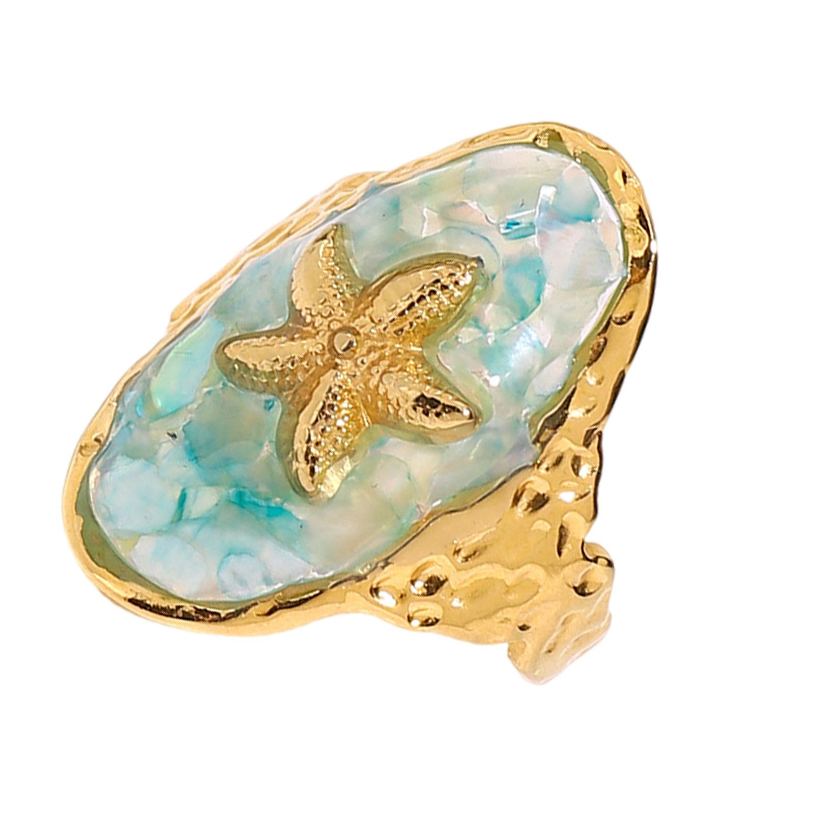 

Регулируемое кольцо в виде овальной морской звезды для женщин, украшения для отпуска на синем океане, нержавеющая сталь, легкое, для повседневной носки