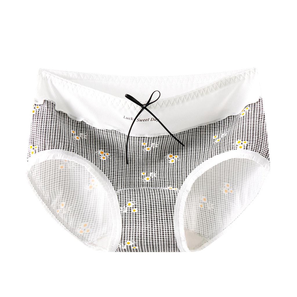 Women's New Spring and Summer Sweet Check Pattern 1 0A Antibacterial Cotton Extended Crotch Breathable Briefs