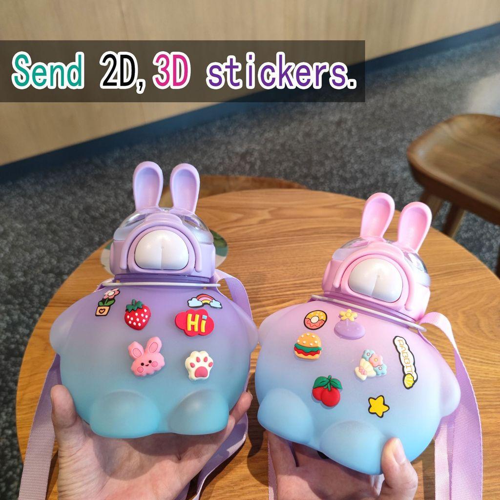 Cute Bunny Childrens Plastic Water Cup With Straw Strap For Outdoor Use