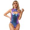 Women One Piece Swimsuits Sleeveless Glossy Swimwear Jumpsuit Leotard Nightclub Performance Costume