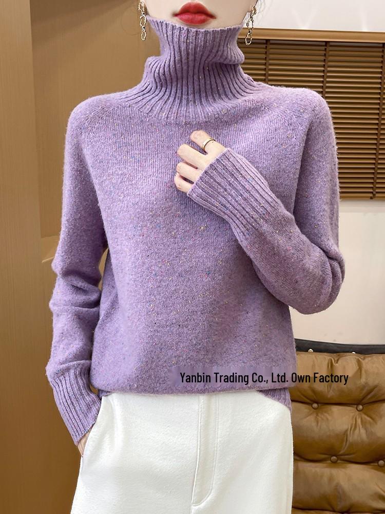 New Autumn/Winter Color Dot Knit Wool Sweater: Women's High-Collar Fashion Pullover