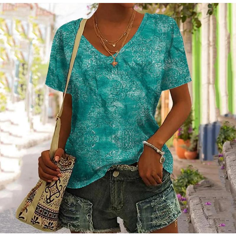 2023 Retro T Shirt For Women Harajuku Clothes Women's Tees Summer Casual Short Sleeve Girls Blouse Floral Print Female Tops