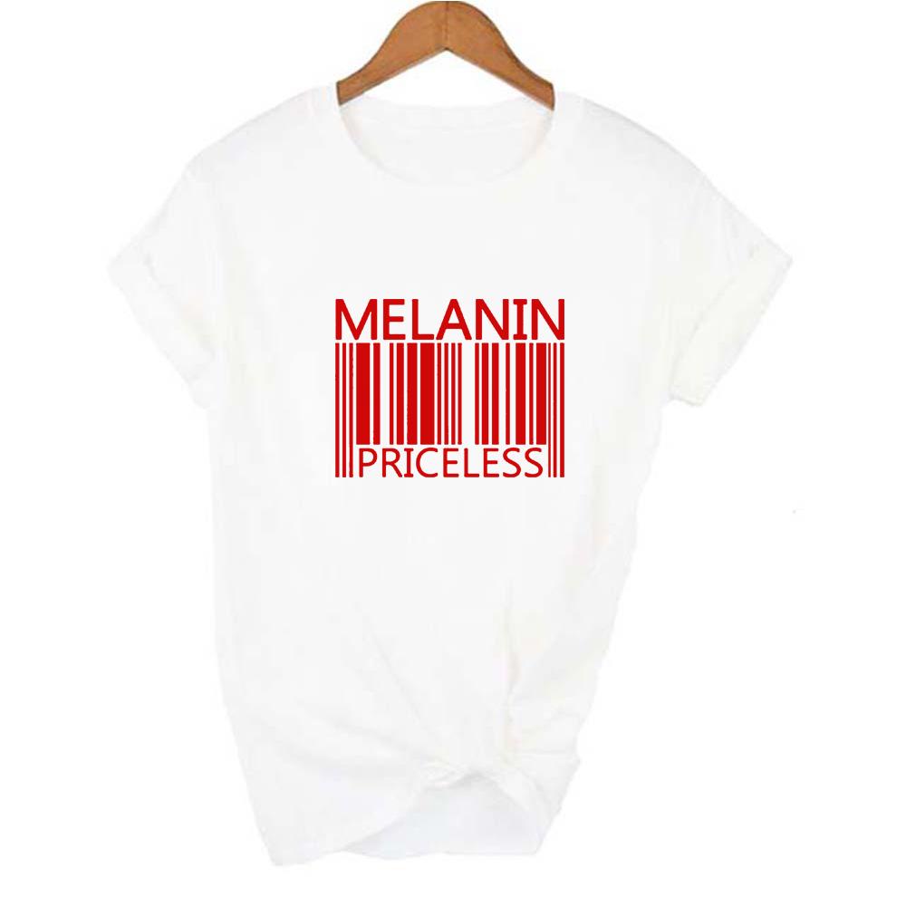 Melanin Priceless Slogan Women Summer T Shirt Funny Barcode Graphic Short Sleeve Female Streetwear Black Culture