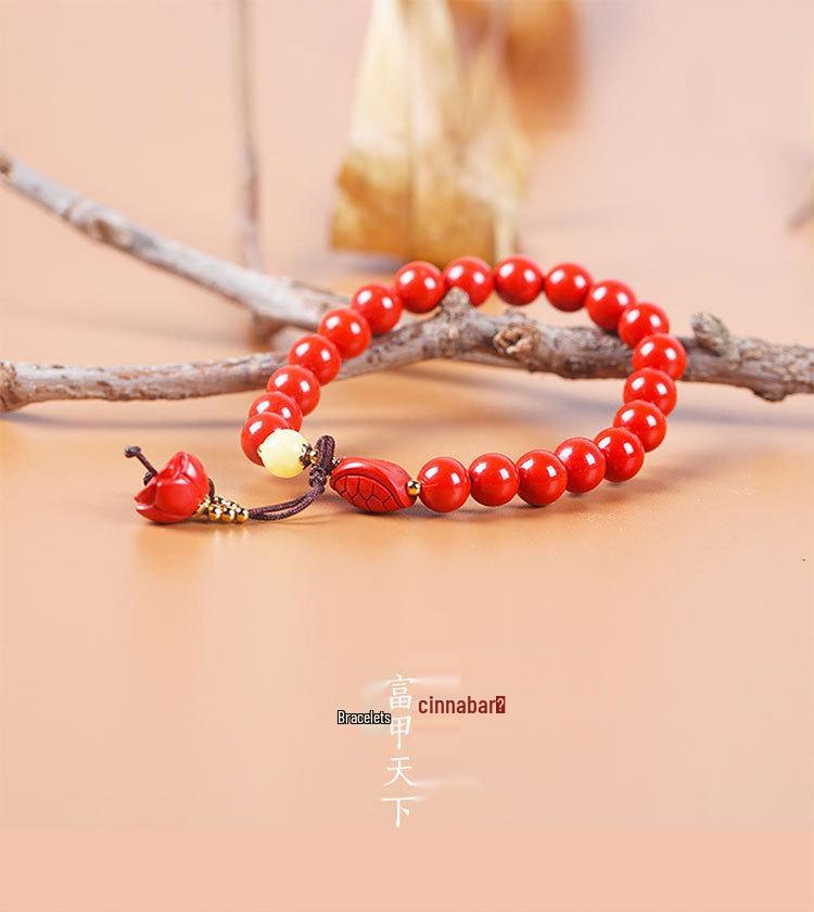 Genuine Cinnabar Lotus & Amber Hetian Jade Bracelet - Gift for Peace, Longevity, and Prosperity