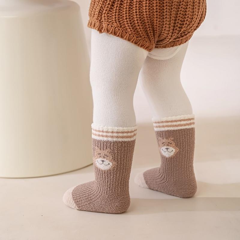 3Pair Baby Winter Socks Fleece Lined Thickened Warm Seamless Toe Mid Calf for Newborn Infant Comfortable Wear Soft Thermal Protection