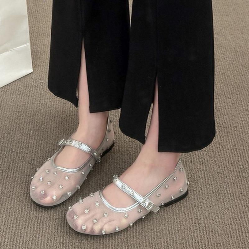 

Fashion New Summer Fashion Flat Shoes Women s Fashion Round Toe Shallow Mouth Rivet One Buckle Soft Sole Flat Single Shoes 40 серебряный