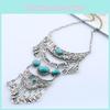 Vintage Women Long Tassel Necklace With Gemstone Leaf Art Accessory Jewelry