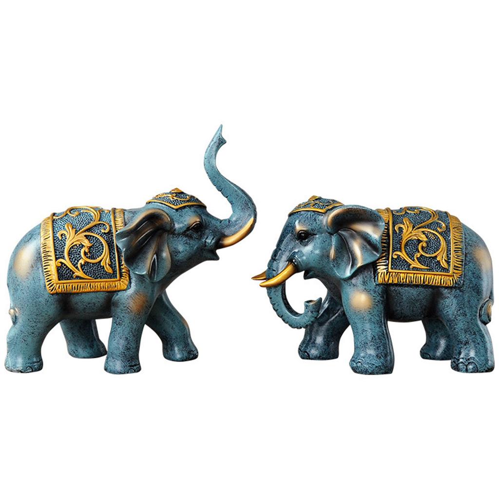 1 Pair Innovative Elephant Resin Ornament Inviting Wealth and Keeping Business Elephant Statue for Office Living Room