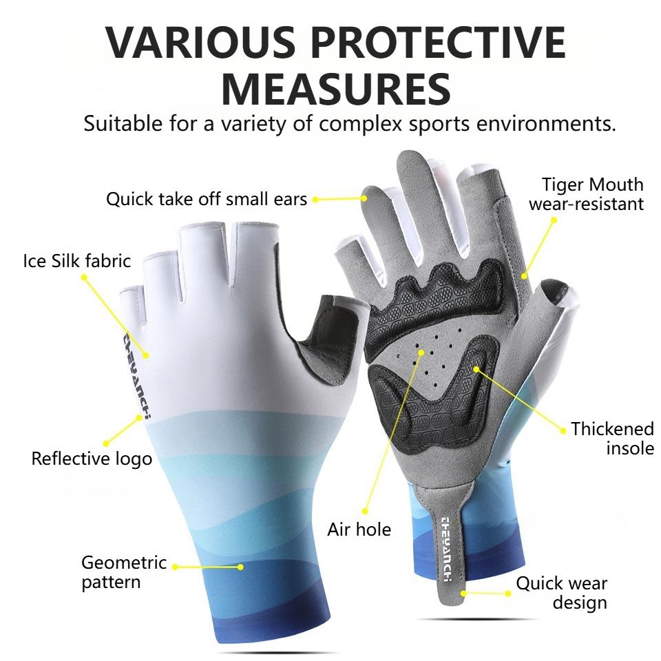 Summer Half Finger Gloves Outdoor Sport Fishing Cycling Anti Slip Breathable Sun Protective Shock Absorbing Lightweight