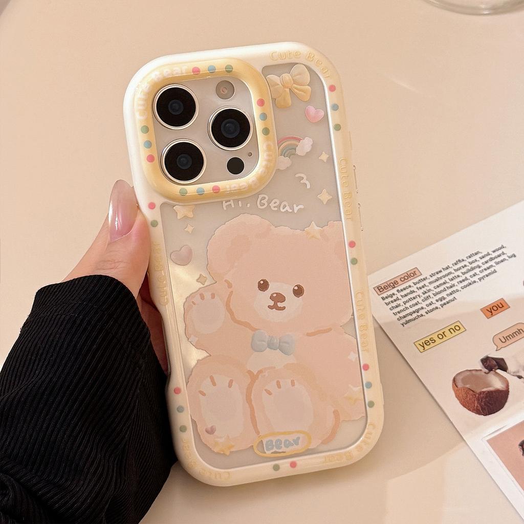 Soft Cute Bear for Apple 17pro Max Mobile Phone Case Ins Style for IPhone15 Cartoon 11 Acrylic 13 Hard