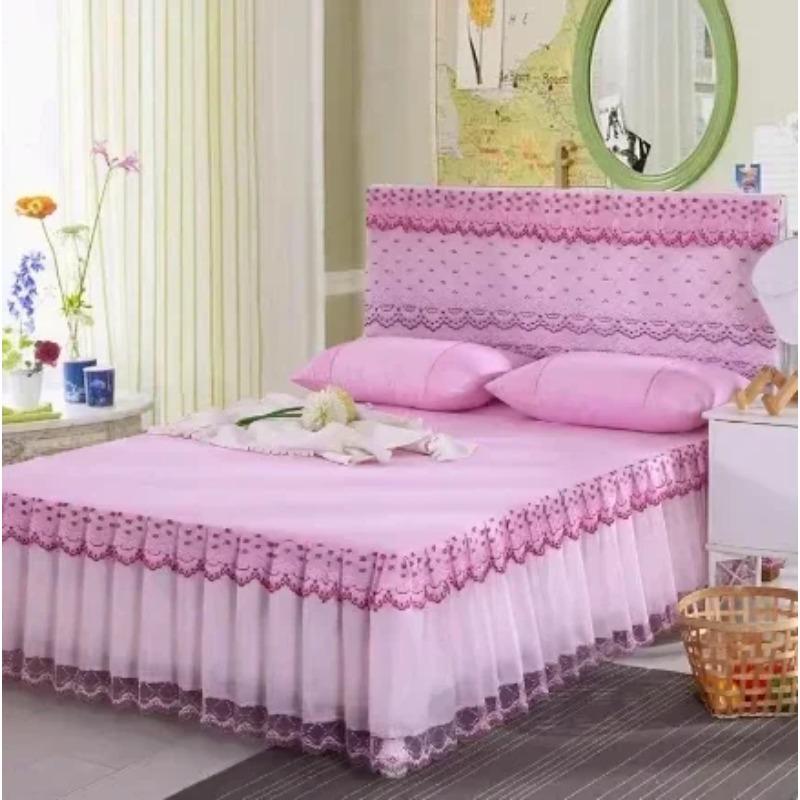Prinzessinnenstil Bettrock Tagesdecke Einteilig Spitze Bettüberwurf Klein Frisch Rosa Anti-Rutsch und Staubdicht Bettlaken