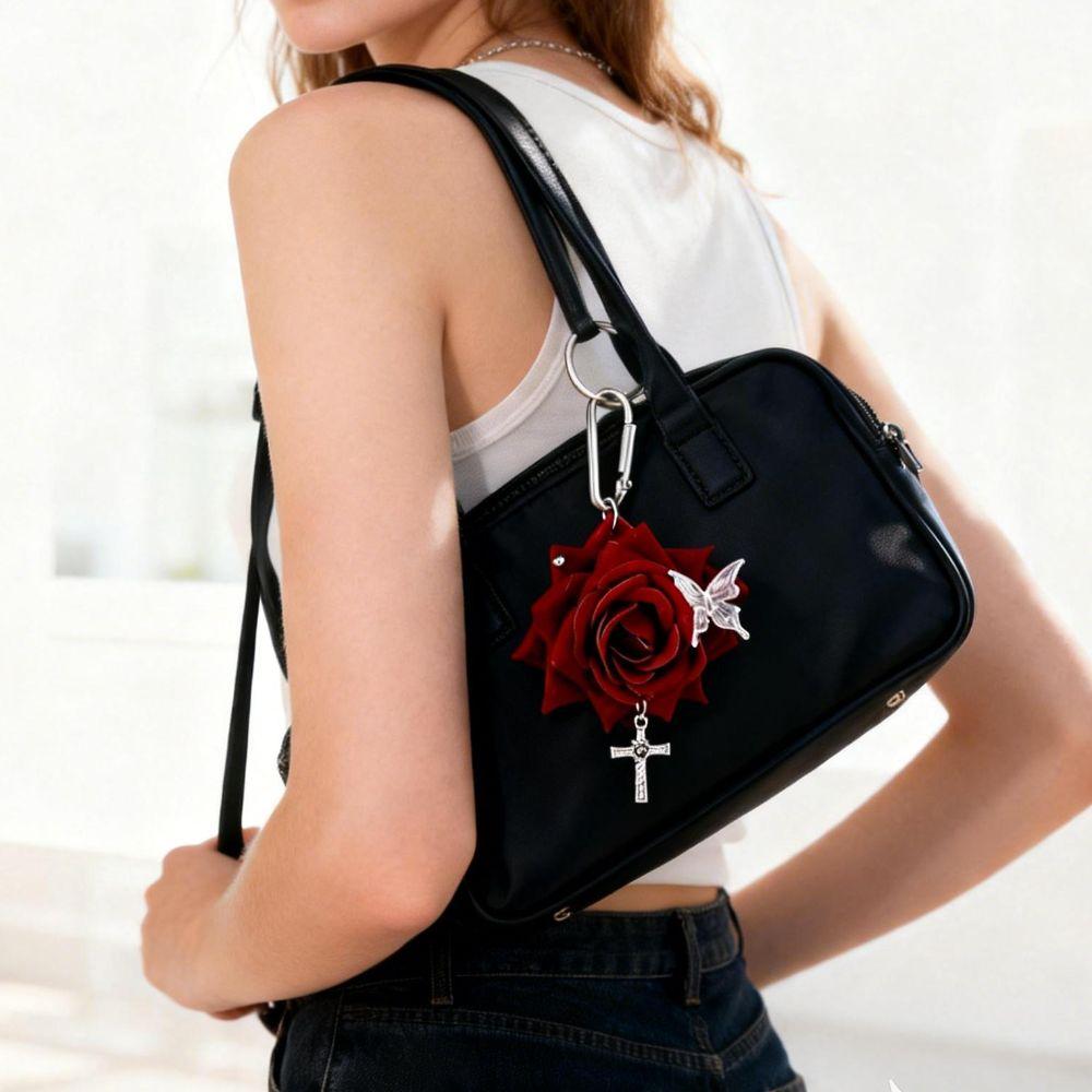 Simulationsblume Rose Schlüsselanhänger Rucksack Dekoration Bunter Simulationsblumen-Schlüsselring Handgefertigt Bohren und Lochen