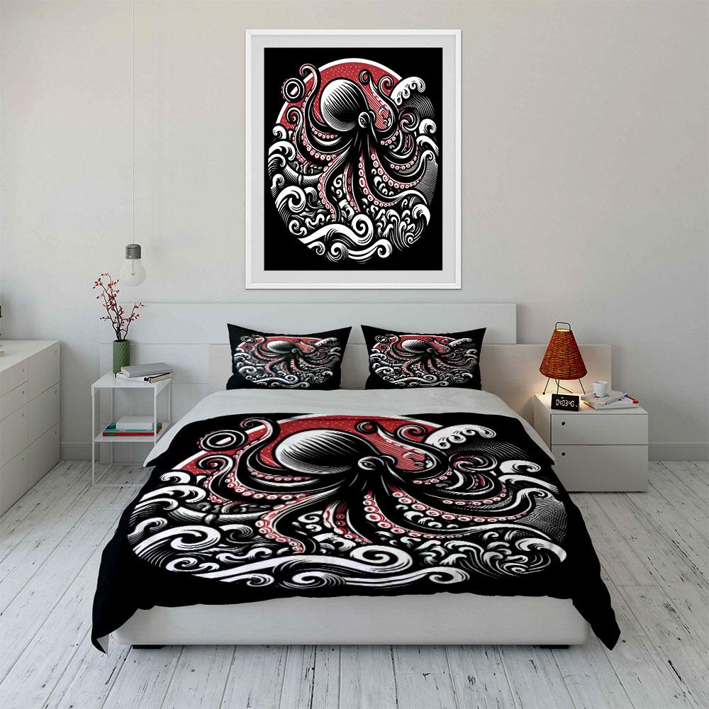 Octopus Design Three-Piece Set For Decor Exquisite Three-Piece Bedding Set Gift For Kids And Adults