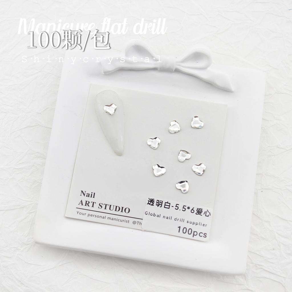 Nail Art White Flat Bottom Special-Shaped Diamond Size Mini Water Drop Love Square Transparent Diamond Jewelry White Rectangular Diamond