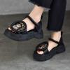 Retro Thick Sole Sandals Genuine Leather Spliced Embroidered Comfortable Thick Sole Women's Shoes